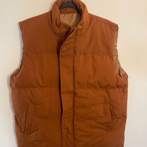 Boxy Rust Quilted Puffer Vest with High Collar